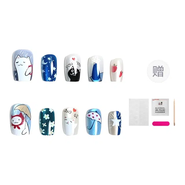 嘉比兔 无敌可爱猫咪  穿戴甲 短梯纯色渐变 新中式 可拆卸式不伤甲