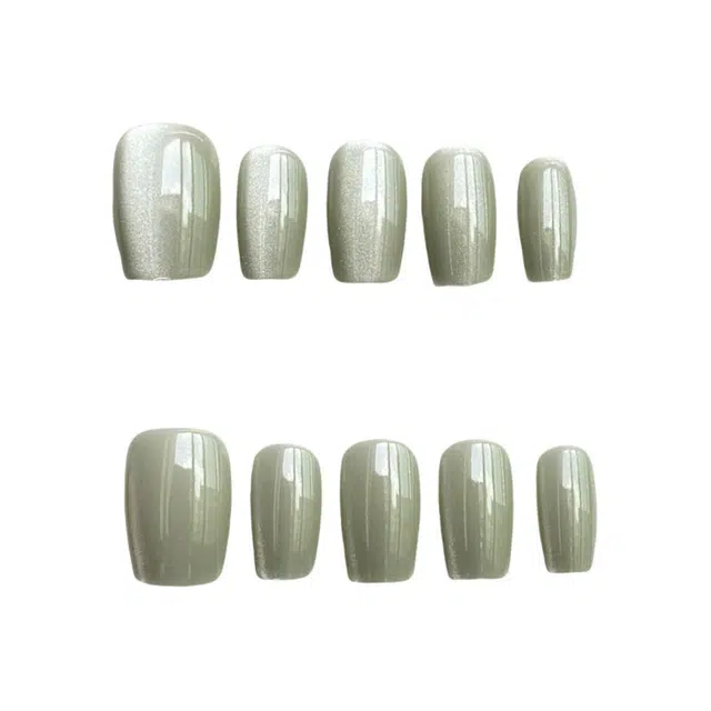 轻迎 电镀工艺彩色  穿戴甲 梯型青色晕染 猫眼 渐变渲染显白