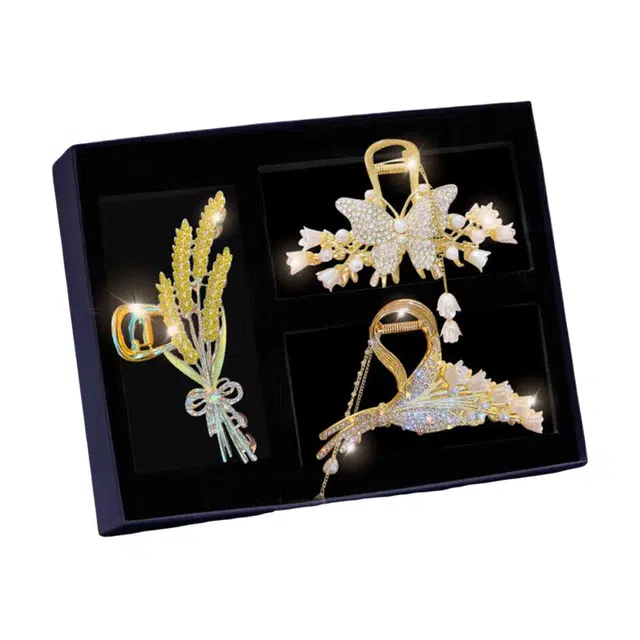 妖娆猫 麦穗蝴蝶铃兰花后脑勺高端大号网红爆款盘发鲨鱼套装 合金 发夹 女款