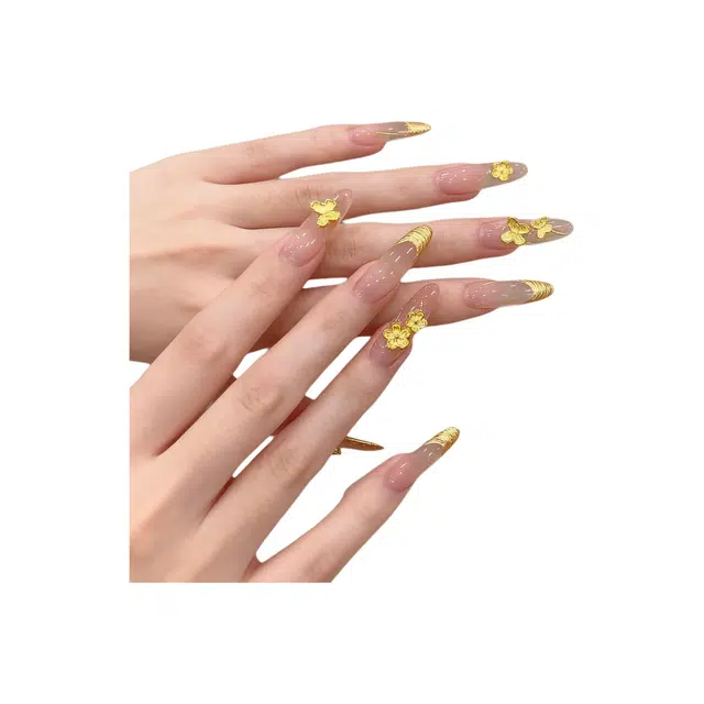 嘉比兔 法式奢华高颜值穿戴甲镜妖秋冬高级感显白时尚轻奢美甲贴  杏仁黄色晕染 细闪