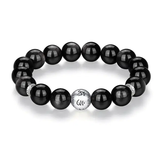 【二维码情书I真言赐瑞】 七可 本命年六字箴言 霸气六字文玩念珠平安吉祥转运招财纳福 国潮新中式小众高级感设计 黑曜石 手串 男款