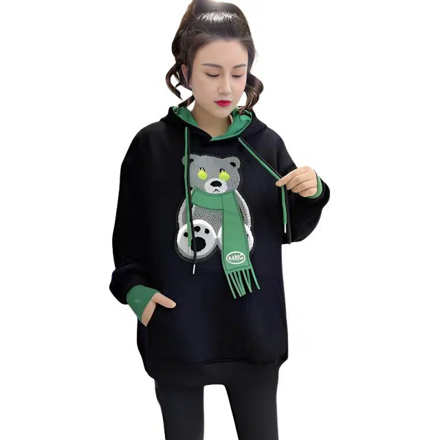 沐晓欣 连帽卡通印花女秋冬宽松显瘦百搭上衣外套潮卫衣 女款