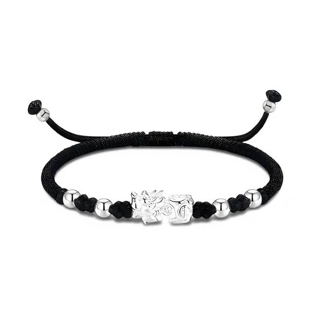 【999银】 絮物 国潮新中式设计感个性转运貔貅手工编织时尚百搭出游新宠吸睛神器百福具臻#好运 织物 手绳 男女同款情侣款