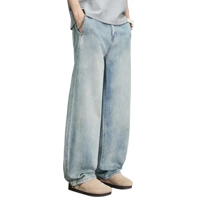 童先森 潮牌美式复古男夏季宽松垂感直筒慵懒风休闲裤牛仔裤 男款