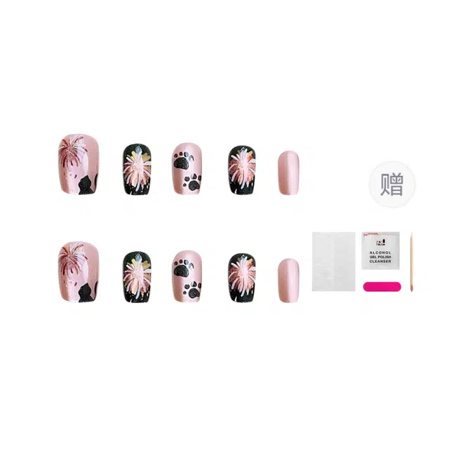 嘉比兔 可爱猫爪烟花  穿戴甲 短梯纯色跳色 新中式