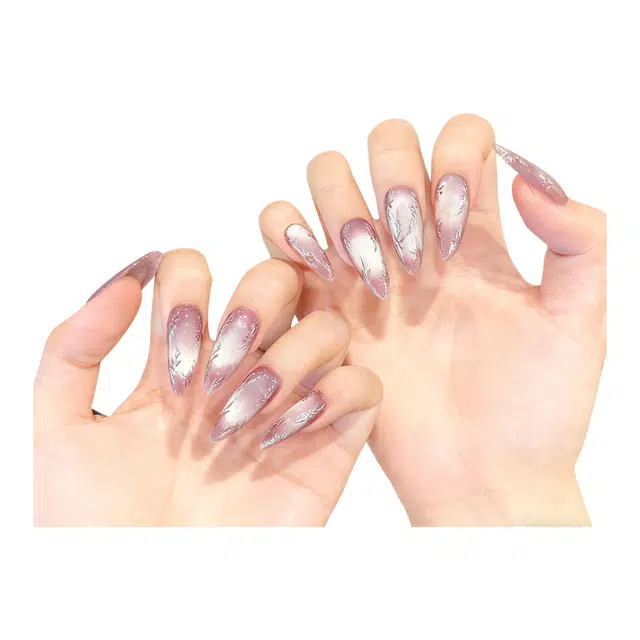 凡泽 富贵感繁花似锦美  穿戴甲 长款尖型紫色纯色 新中式