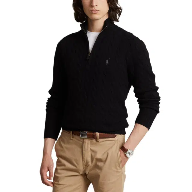 Polo Ralph Lauren Half-Zip Cable Knit Sweater Black