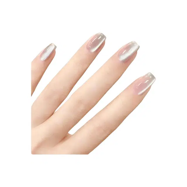 计轩 海莉白月光极光手工穿戴甲猫眼短款指甲贴美甲贴片  短梯银白色渐变 猫眼