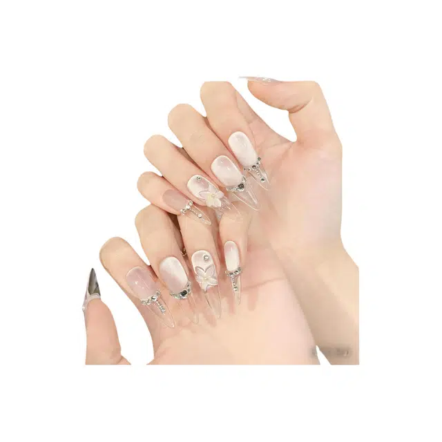 韵月乔 紫荆花手雕立体花瓣爆闪  穿戴甲 中梯椭圆紫色渐变 纯欲