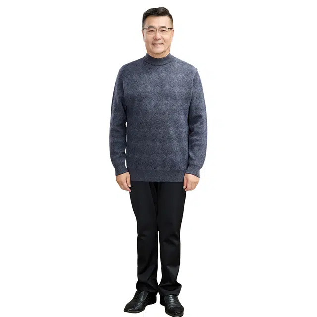 恒源祥 纯羊毛半高领加厚羊毛衫 提花针织毛衣 男款