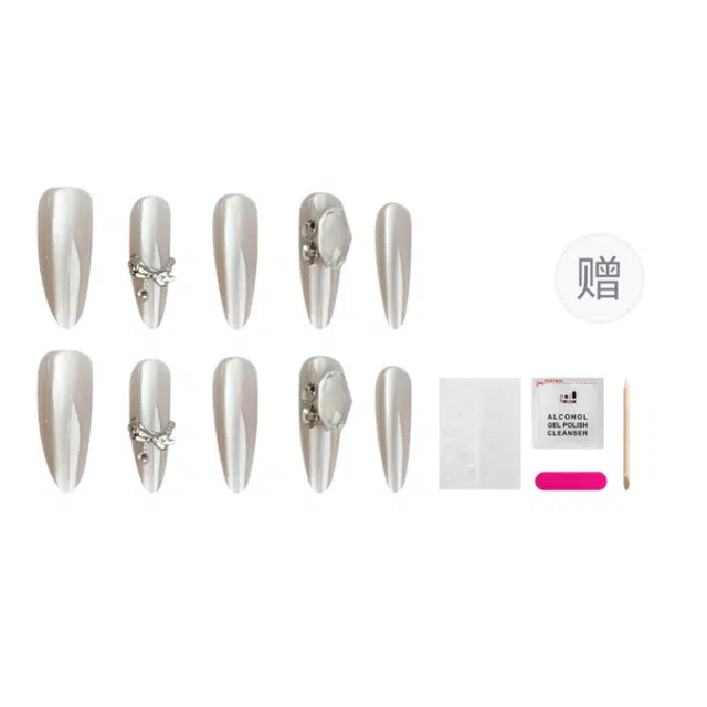 嘉比兔 灰色玻璃钻  穿戴甲 长款尖型裸色纯色 纯欲