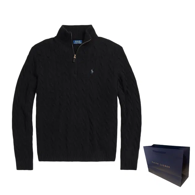 Polo Ralph Lauren Half-Zip Cable Knit Sweater Black