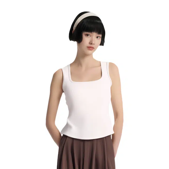 舒雅 纯色百搭亲肤透气方领宽肩带文胸打底背心 女款