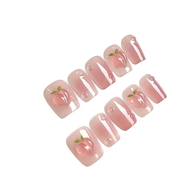 计轩 可爱水蜜桃腮红法式贴片可拆卸夏日爆款美甲显白  短梯粉色跳色