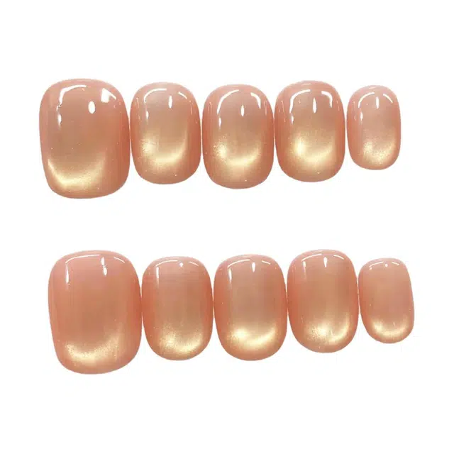 嘉比兔 纯手工穿戴甲短款高级感猫眼美甲贴片可拆卸甲片爆闪小众  短款裸色晕染 细闪