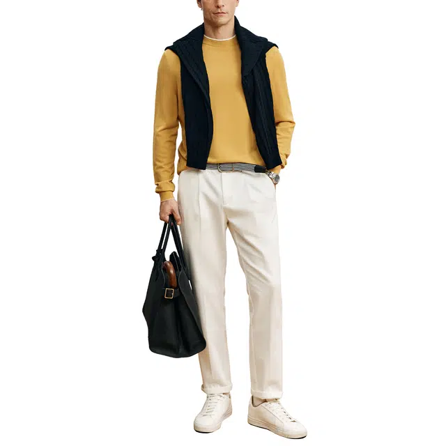 丹宁哲学 贴身舒适易打理羊毛精致双层圆领针织衫 男款