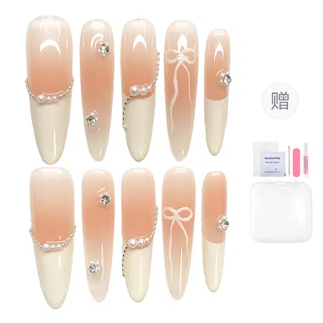 韵月乔 心上恋人显白蝴蝶结  穿戴甲 尖型黄色渐变 法式