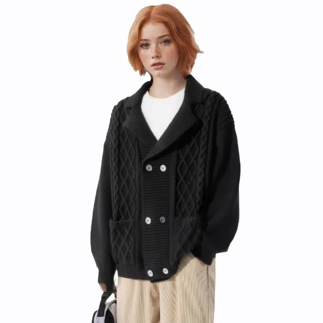 快鱼 美式复古纯色宽松简约百搭长袖毛衣 男女同款 黑色