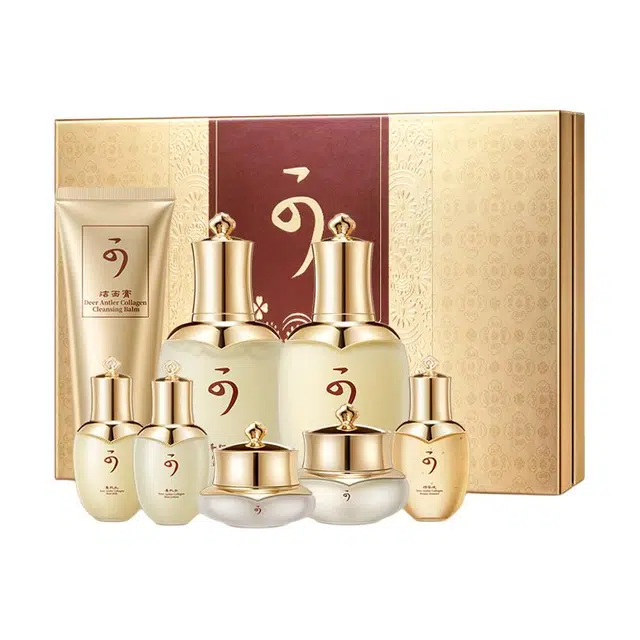 蓝尼芳可 鹿茸胶原蛋白臻颜护肤套装八件套 保湿提亮淡纹滋润紧致