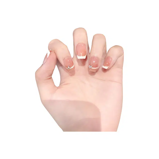 韵月乔 冷萃宝石  穿戴甲 短短梯裸粉渐变 法式