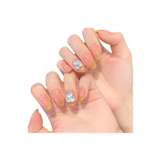 韵月乔 猫眼法式  穿戴甲 短短梯粉色纯色 纯欲 绸缎