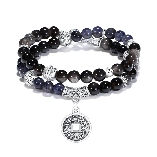 【普陀山已过香】 普陀山文创 国潮新中式招财纳福转运平安八方来财修身养性定性禅意温婉双圈雅致显白念珠#好运 黑曜石 手串 男女同款情侣款