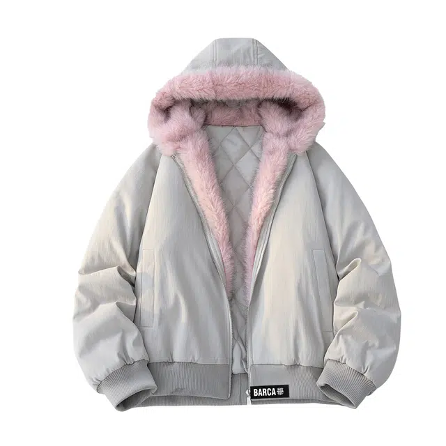 巴塞罗那足球俱乐部 美式复古街头风座山雕防水防风加厚保暖舒适时尚高级感慵懒感宽松连帽套头拉链开衫长袖棉服 男女同款