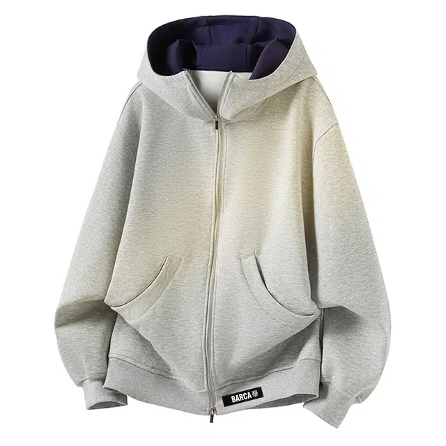 巴塞罗那足球俱乐部 美式潮牌宽松高街可拆卸牌扣设计开衫百搭基础款运动休闲长袖拉链上衣外套连帽重磅卫衣 男女同款