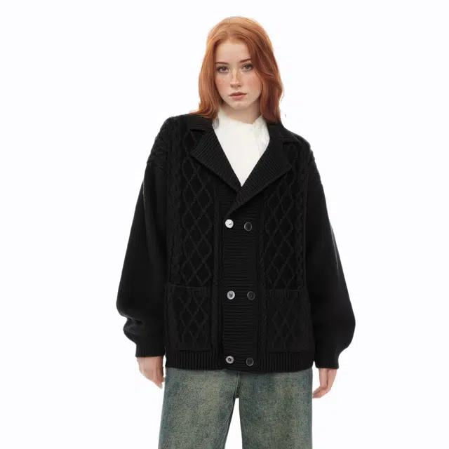 快鱼 美式复古纯色宽松简约百搭长袖毛衣 男女同款 黑色