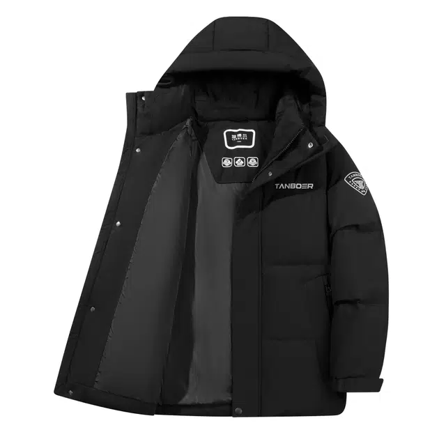 坦博尔 时尚潮流舒适百搭城市运动长袖加厚短款防风御寒立体反光印花外套可脱卸帽保暖面包服外套羽绒服 男款