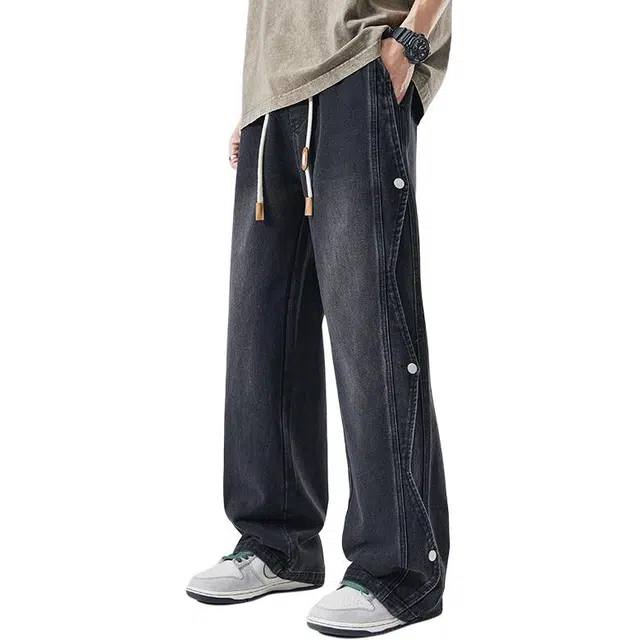 童先森 复古高街薄款宽松直筒潮牌美式休闲阔腿裤子牛仔裤 男款