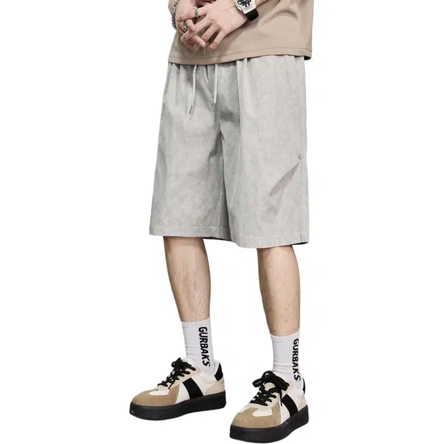 童先森 速干宽松运动纯色直筒裤中腰五分裤休闲短裤 男款