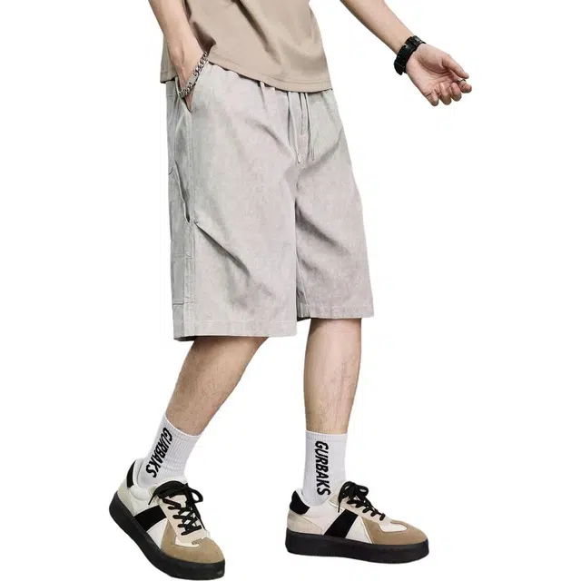 童先森 速干宽松运动纯色直筒裤中腰五分裤休闲短裤 男款