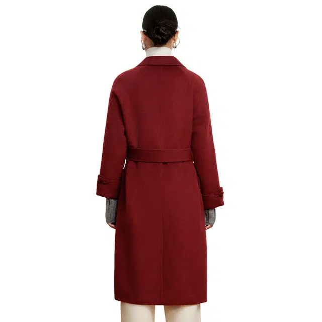 富铤 高级感纯色法式中长款翻领双面呢大衣 女款