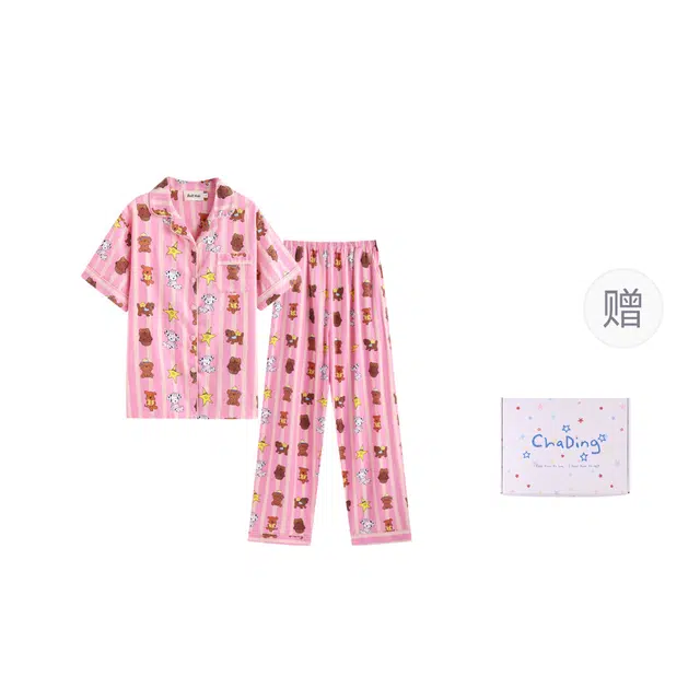 侘町 星星狗纯棉短袖卡通柔软透气亲肤睡衣礼盒 女款 图片色