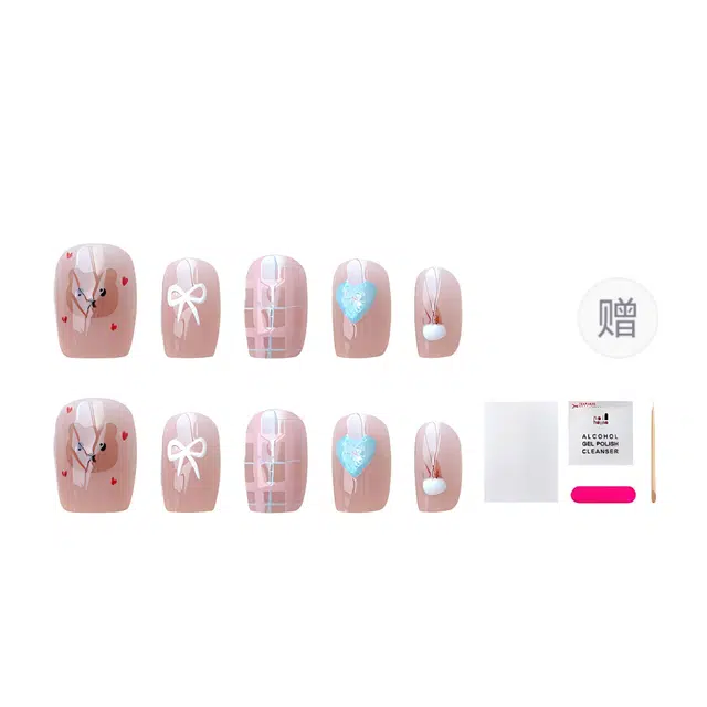 嘉比兔 小熊蝴蝶结可拆卸式穿戴甲  短梯晕染裸色 哑光