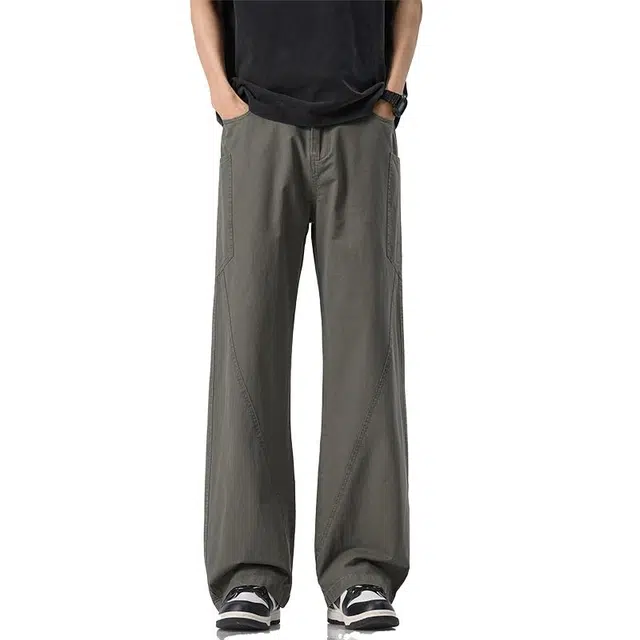 童先森 薄款纯棉潮流百搭宽松阔腿直筒垂感工装运动长裤休闲裤 男款