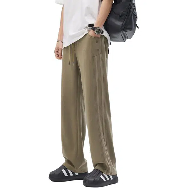 童先森 宽松直筒垂感潮牌美式条纹弹力阔腿长裤休闲裤 男款