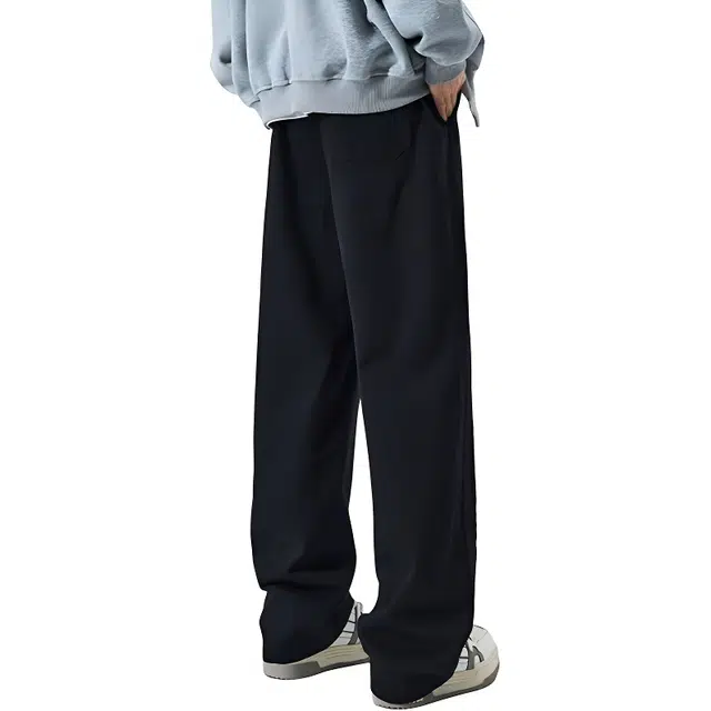 童先森 松紧纯色宽松中腰直筒休闲裤 男款