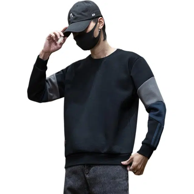 希越 设计感撞色拼接男宽松加肥加大运动衣服圆领外套大码卫衣 男款