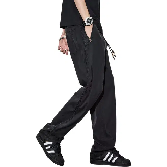 童先森 高街青少年纯色中腰时尚百搭简约直筒宽松长裤休闲裤 男款