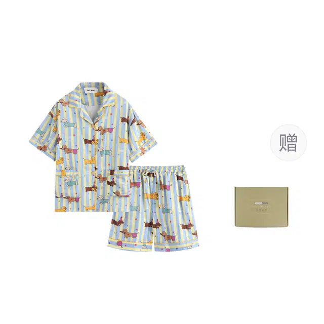 侘町 腊肠狗纯棉棉纱卡通柔软透气亲肤睡衣礼盒 女款 图片色