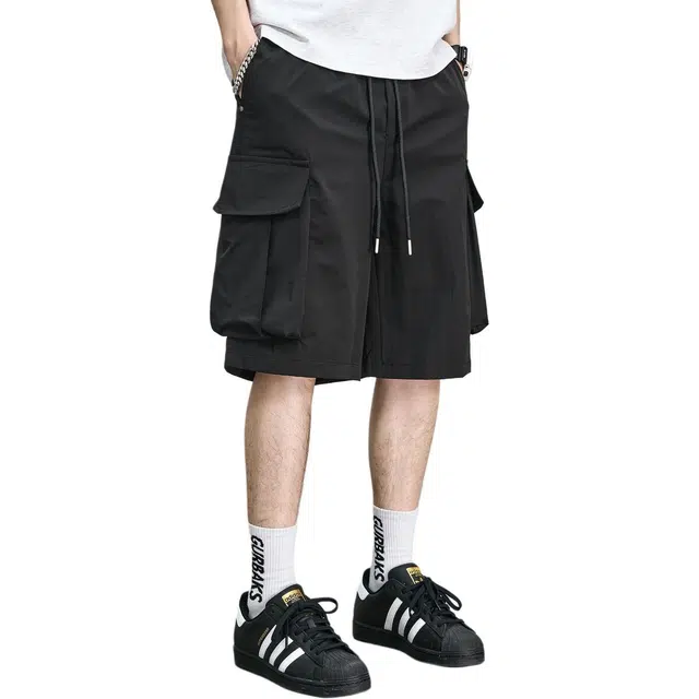 童先森 美式痞帅薄款工装夏季宽松抽绳百搭五分裤休闲短裤 男款