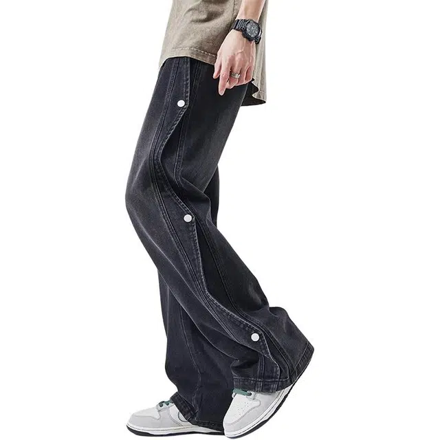 童先森 复古高街薄款宽松直筒潮牌美式休闲阔腿裤子牛仔裤 男款
