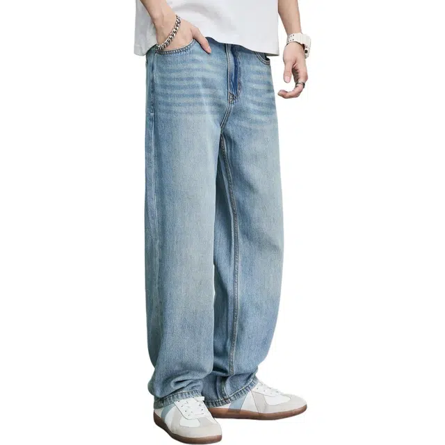 童先森 男直筒宽松垂感潮流潮牌牛仔裤 男款