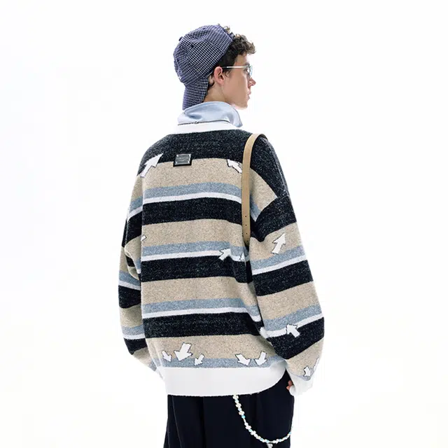 BJHG x Tom and Jerry Retro Striped Embroidered Sweater