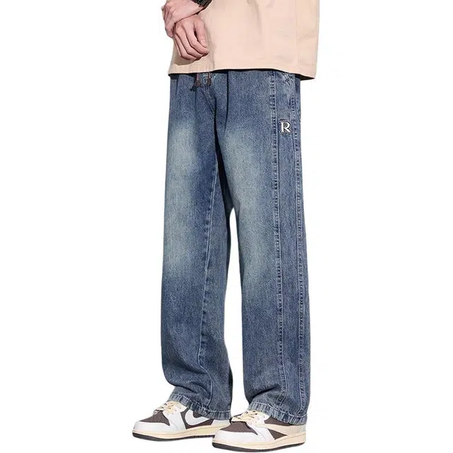 童先森 潮牌宽松直筒阔腿潮流美式高街休闲牛仔裤 男款