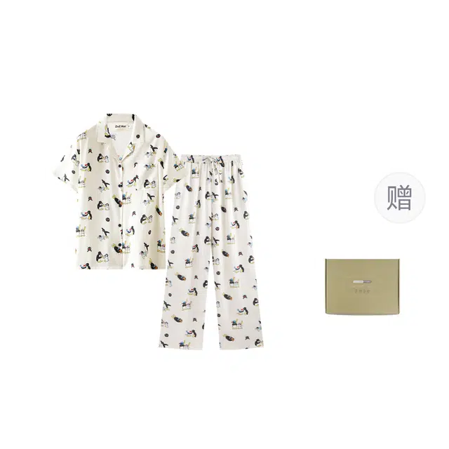 侘町 卡通丝滑柔软透气亲肤睡衣礼盒 女款 白色