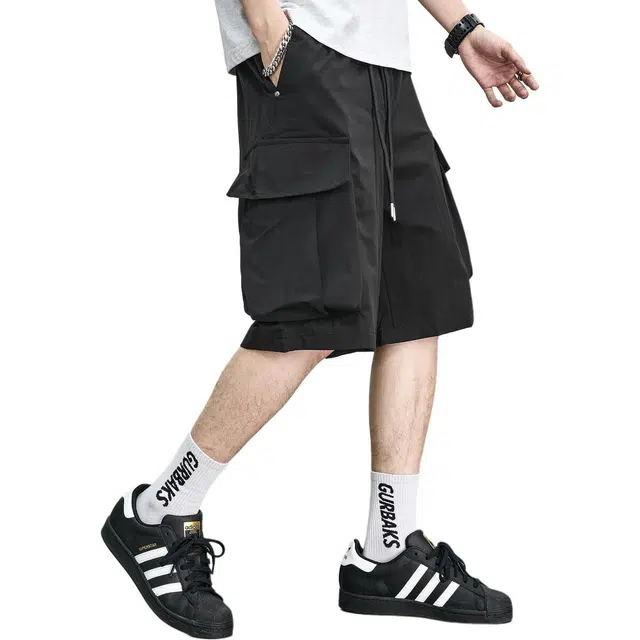 童先森 美式痞帅薄款工装夏季宽松抽绳百搭五分裤休闲短裤 男款