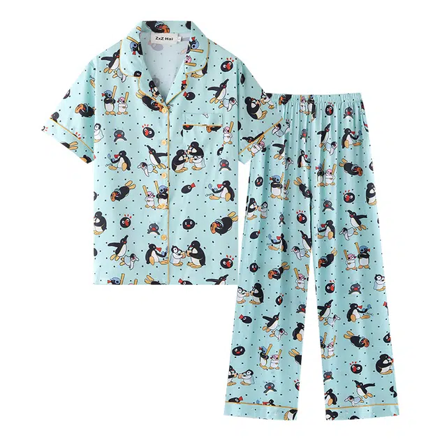 侘町 薄荷曼波卡通丝滑柔软透气亲肤睡衣礼盒 女款 绿色